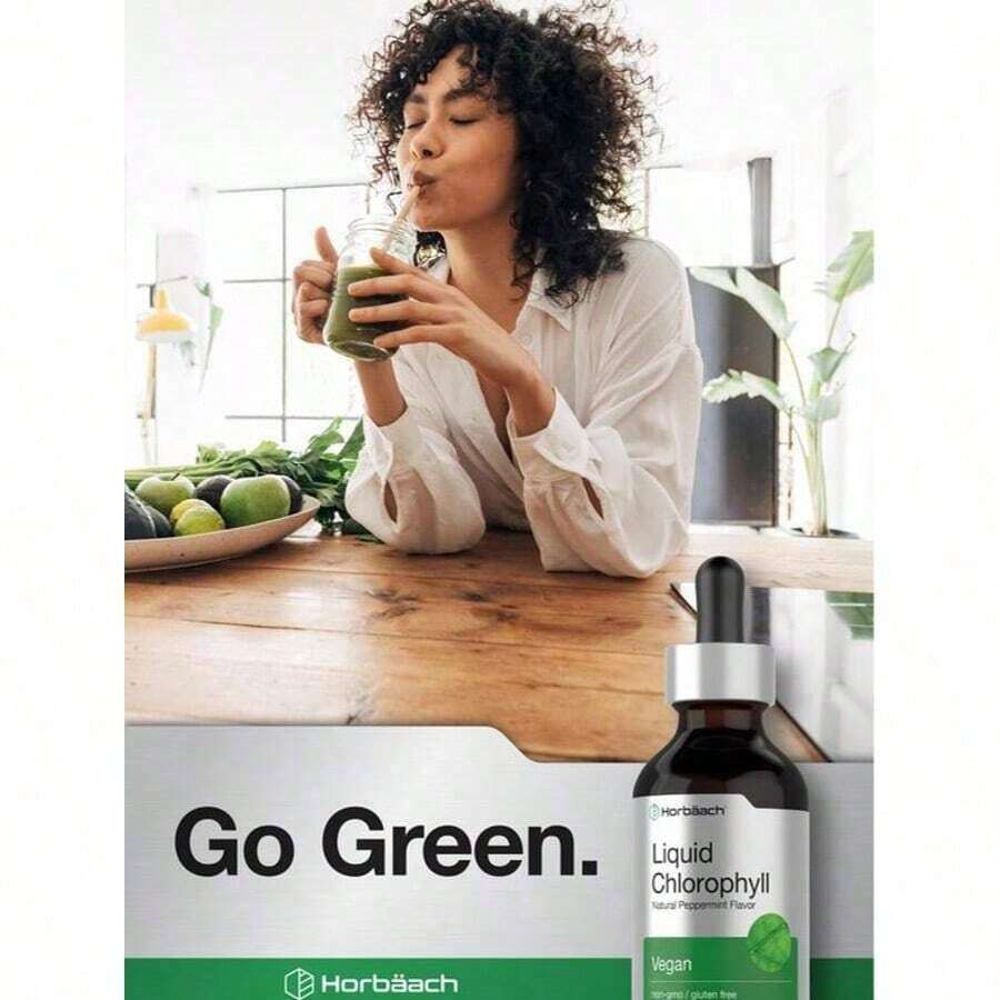 Horbäach Liquid Chlorophyll Drops |   2 Oz |   Vegan, Non-GMO, And Gluten Free Formula |   Natural Peppermint Flavor - 1PCS