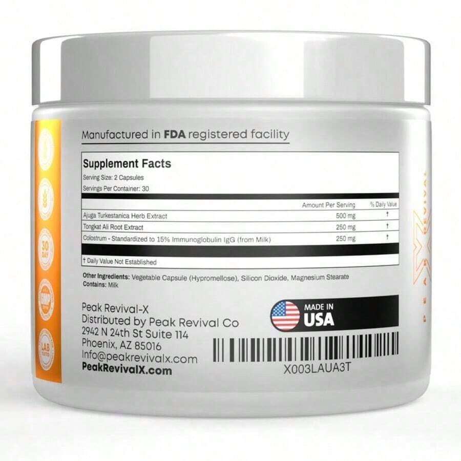 Peak Revival-X Turkesterone + Tongkat Ali + Colostrum – Testosterone, Muscle Growth & Energy Support – 60 Capsules - 3bottle