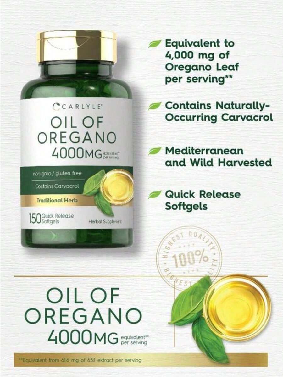 Carlyle Oregano Oil 4000mg Supplement |   150 Softgel Capsules |   Contains Carvacrol |   Non-GMO & Gluten Free Formula - 3bottle