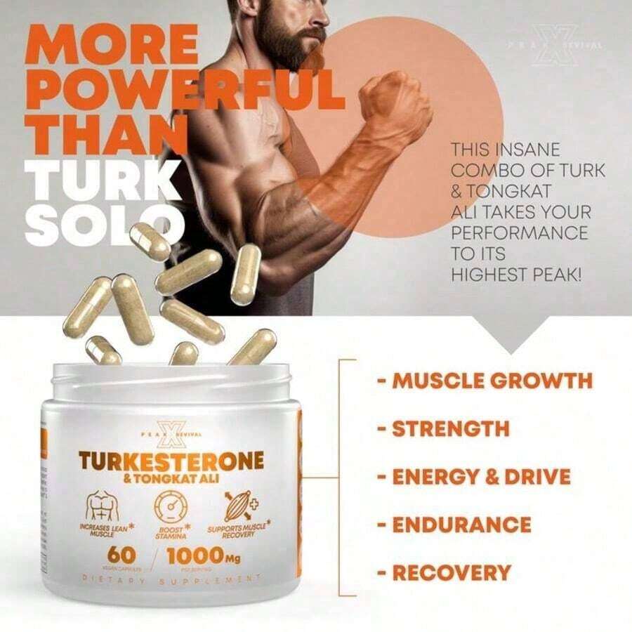 Peak Revival-X Turkesterone + Tongkat Ali + Colostrum – Testosterone, Muscle Growth & Energy Support – 60 Capsules - 3bottle