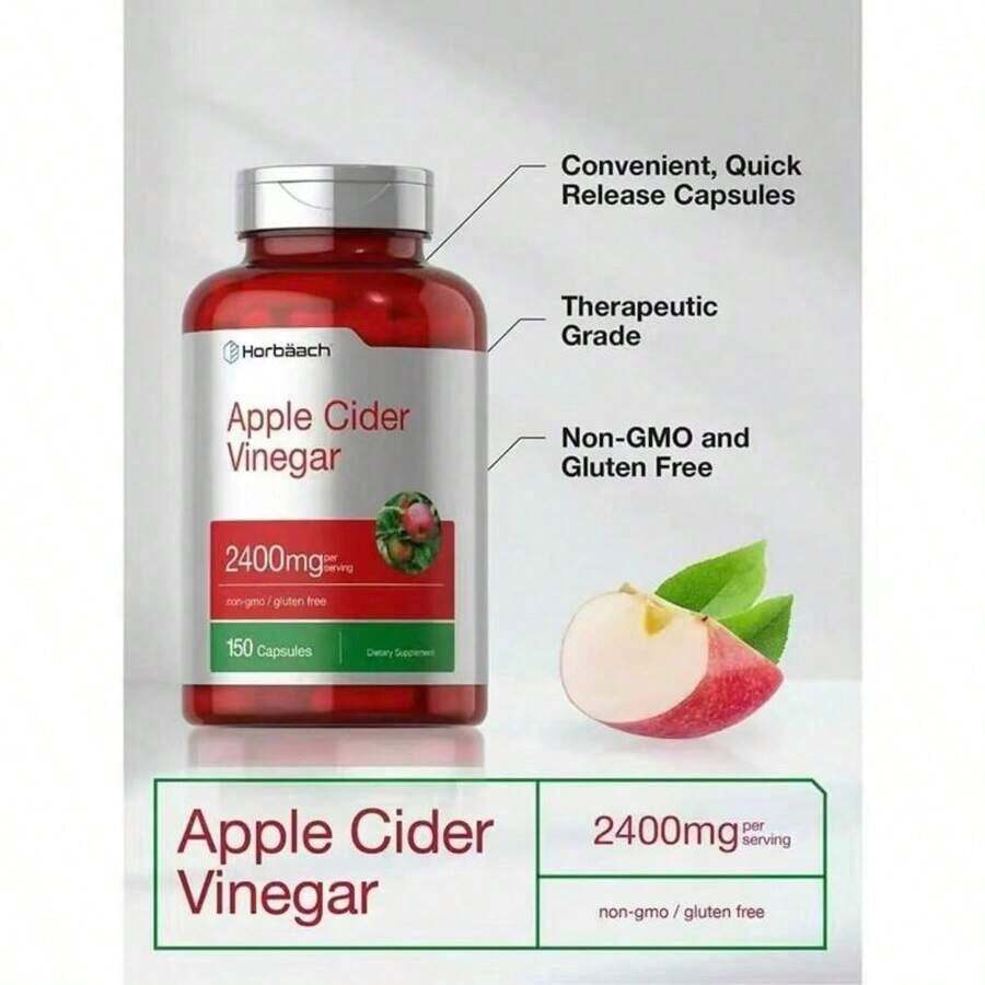 Apple Cider Vinegar 2400mg 150Caps Fitness Health Supplement - 2 Bottles