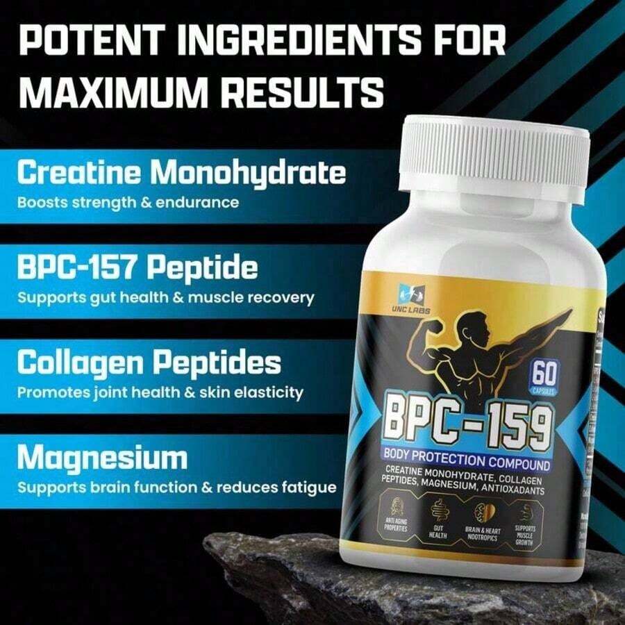 BPC-159 Peptide Capsules- BPC-157 Blend With Creatine Monohydrate, Collagen Peptides & Magnesium Gluten Free |   60 Capsules - One