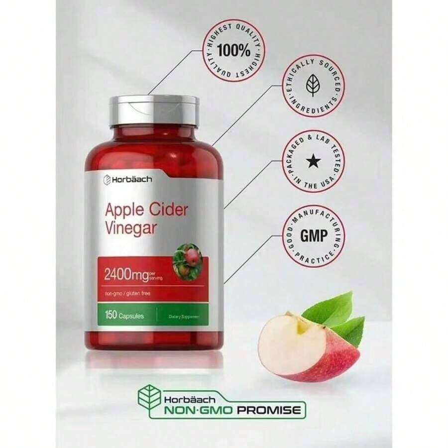 Apple Cider Vinegar 2400mg 150Caps Fitness Health Supplement - 2 Bottles