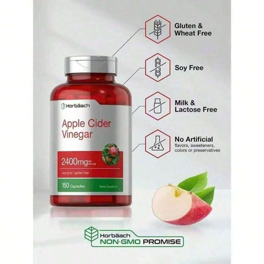 Apple Cider Vinegar 2400mg 150Caps Fitness Health Supplement - 2 Bottles