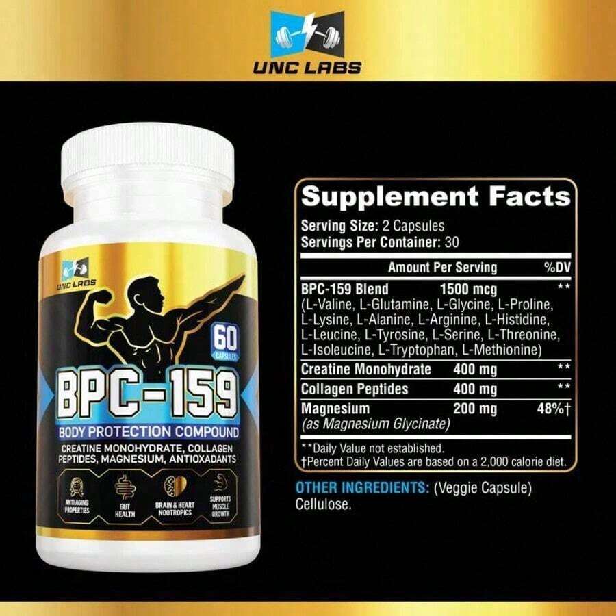 BPC-159 Peptide Capsules- BPC-157 Blend With Creatine Monohydrate, Collagen Peptides & Magnesium Gluten Free |   60 Capsules - 2-pCS