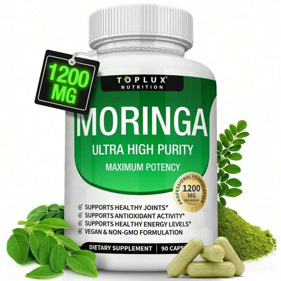 1200mg Moringa Capsules -Pure MoringaPowder For Lmmune, Gut Health Rich In EssentialVitamins, Minerals & Plant Protein TosupportEnergy, Wellness & Vitality 90 Capsules Natural Formula - Default Color