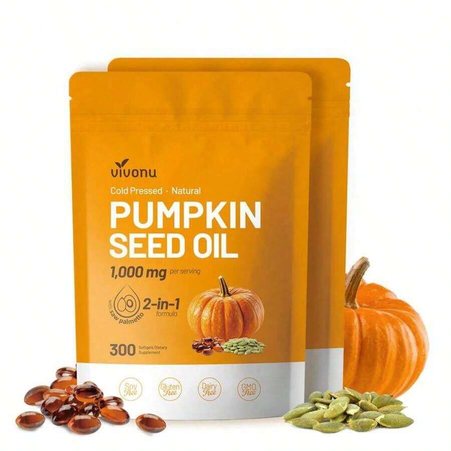 Natural Pumpkin Seed Oil And Saw Palmetto Softgel 1000mg High Content Plant Esters 300 Capsules - Pack Of 1