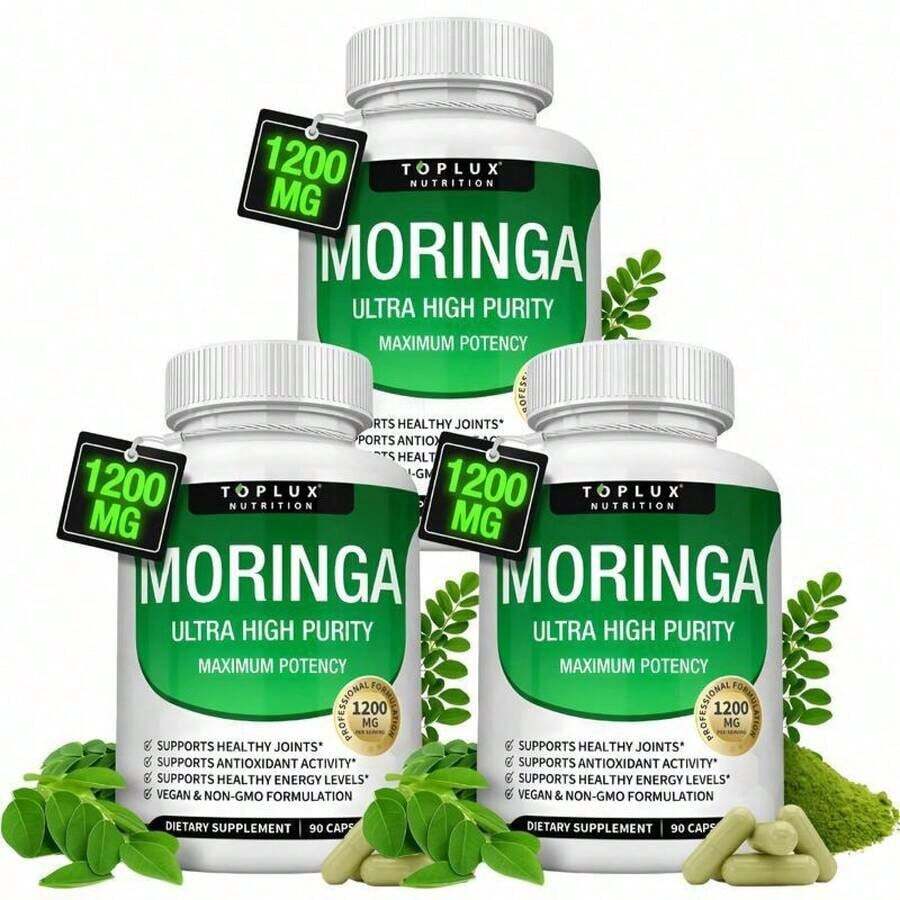 1200mg Moringa Capsules -Pure MoringaPowder For Lmmune, Gut Health Rich In EssentialVitamins, Minerals & Plant Protein TosupportEnergy, Wellness & Vitality 90 Capsules Natural Formula - Default Color