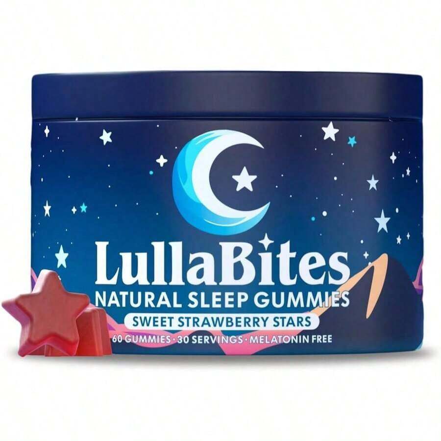 LullaBites Natural Sleep Gummies – Melatonin-Free Blend With 5-HTP, L-Theanine, Magnesium & Valerian – Vegan, Sugar-Free, Halal – Strawberry Flavor – 60 Gummies (30 Servings) - 3PCS