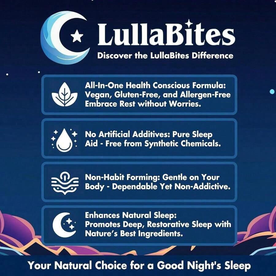 LullaBites Natural Sleep Gummies – Melatonin-Free Blend With 5-HTP, L-Theanine, Magnesium & Valerian – Vegan, Sugar-Free, Halal – Strawberry Flavor – 60 Gummies (30 Servings) - Default Color