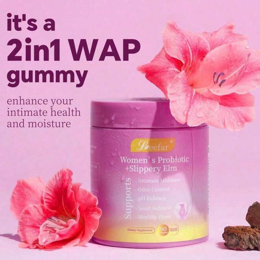 LEEFAR Her Juicy  Feminine Probiotics Gummies- All In One Solution With Slippery Elm And Prebiotics&Lactobacillus Probiotic Blend For Women's PH Balance And Dryness - Hawaiian Pineapple Gummies 60 Count Hawaiian Pineapple Women's Probiotic - 2PCS