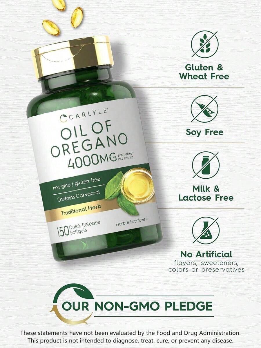 Carlyle Oregano Oil Softgels –Equivalent To4,000 Mg OfOregano Leafper Serving | Contains Naturally-Occurring Carvacrol | Mediterraneanand Wild Harvested | Quick ReleaseSoftgels | 150 Quick-Release Capsules - 3 Bottles