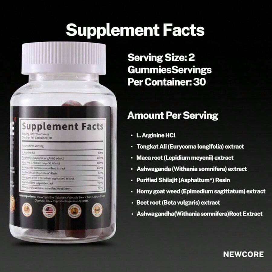 Newcore 7-In-1 Nitric Oxide Booster - Beet Root & L-Arginine Gummy For Blood Flow, Energy & Stamina Support |   100% Natural Supplement For Men - Default Color