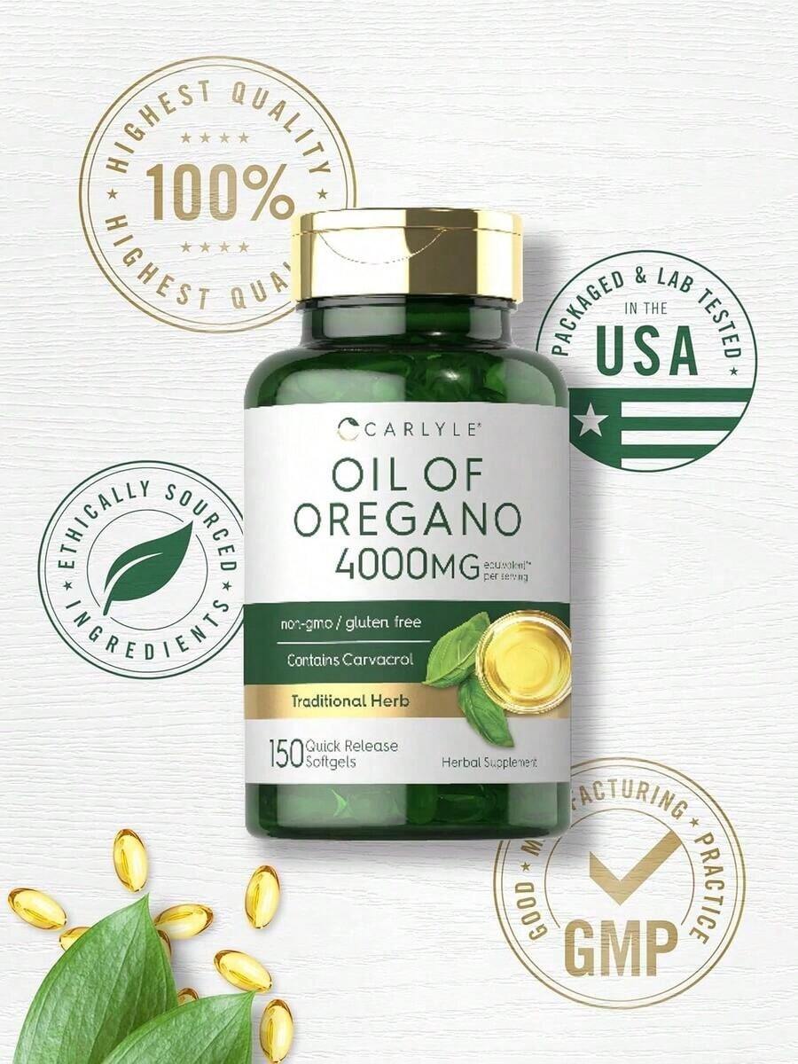 Carlyle Oregano Oil Softgels –Equivalent To4,000 Mg OfOregano Leafper Serving | Contains Naturally-Occurring Carvacrol | Mediterraneanand Wild Harvested | Quick ReleaseSoftgels | 150 Quick-Release Capsules - 3 Bottles