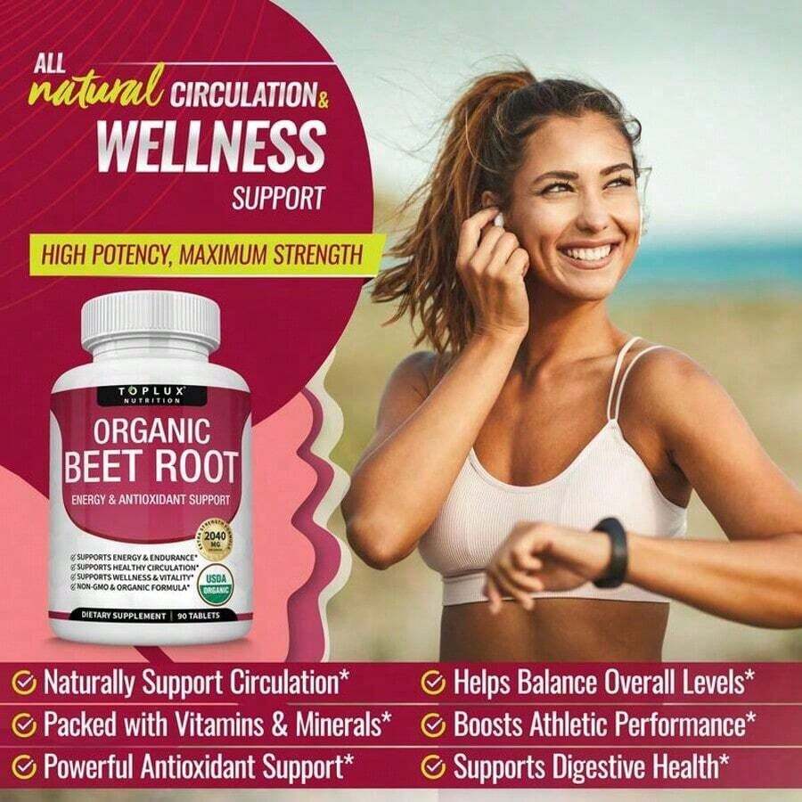 Organic Beet Root Tablets - Nitric Oxide Booster Beetroot Supplement 2040mg Healthcare & Dietary Natural[1PCS] - Default Color