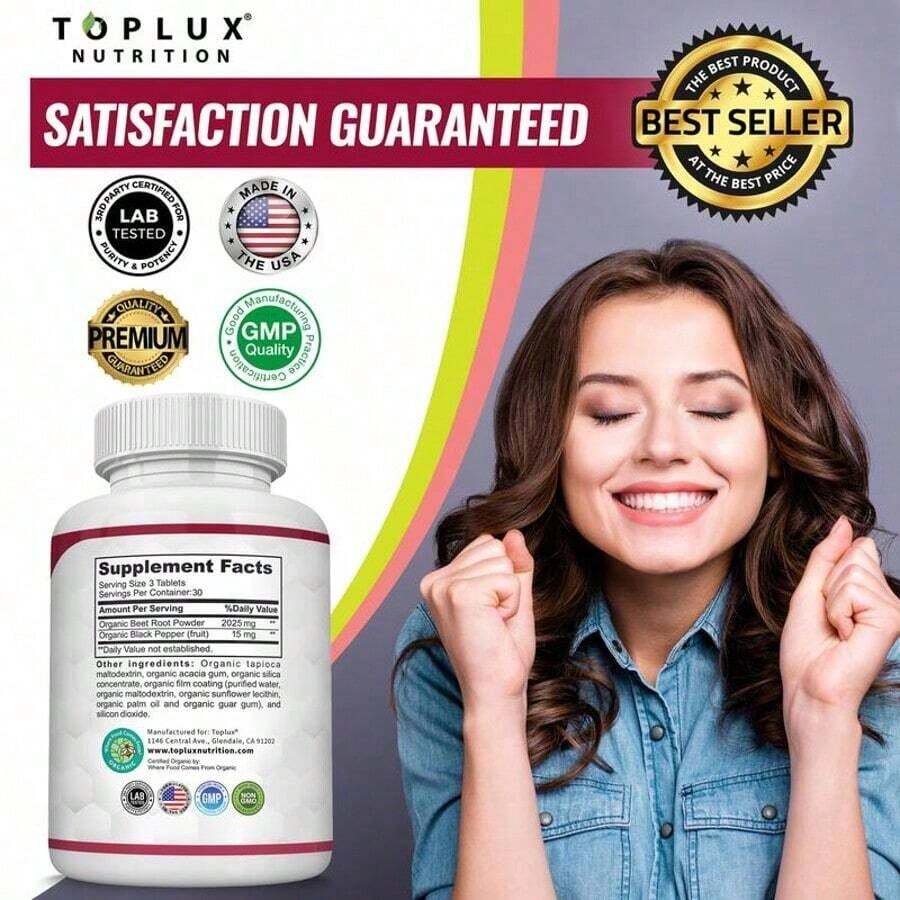 Organic Beet Root Tablets - Nitric Oxide Booster Beetroot Supplement 2040mg Healthcare & Dietary Natural[1PCS] - 1PCS