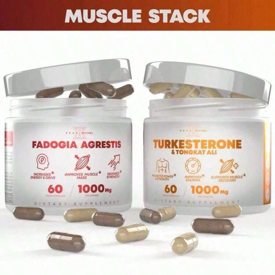 Muscle Stack By Peak Revival-X – 2000mg Formula – Turkesterone, Tongkat Ali & Fadogia – Testosterone Boost, Muscle Growth & Fast Recovery - Default Color