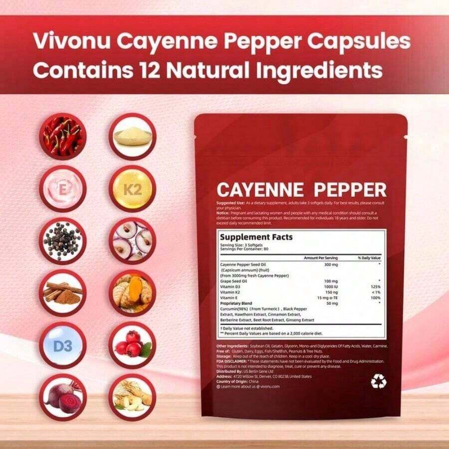 Holiday Haul Cayenne Pepper Softgels Supplement, Supports Leg Vein, Heart And Blood Vessel Health, With Vitamin E D3+K2 And Extracts Of Grape Seed, Hawthorn, Beetroot And Others (240 Softge /1 Bag) - Default Color