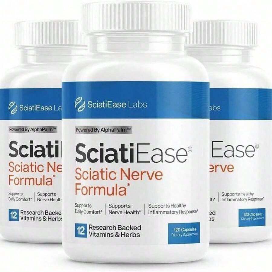 SciatiEase Sciatic Nerve Health Support Supplement - 120 Capsules With AlphaPalm, Pea, Vitamin B Complex, Alpha Lipoic Acid 300mg, Fast-Absorbing Formula For Nerve Comfort - Healthcare Sciatica Relief - 1