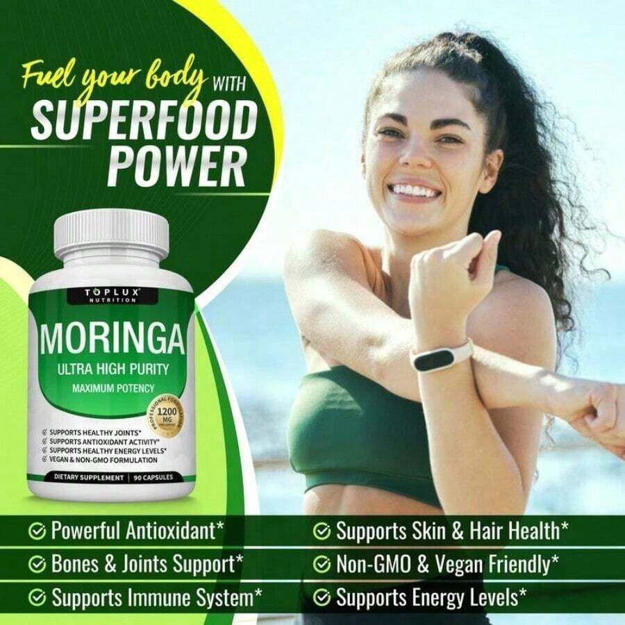 Moringa Capsules 1200mg - Pure Moringa Powder For Immune, Gut Health 90 Capsules - 3PCS