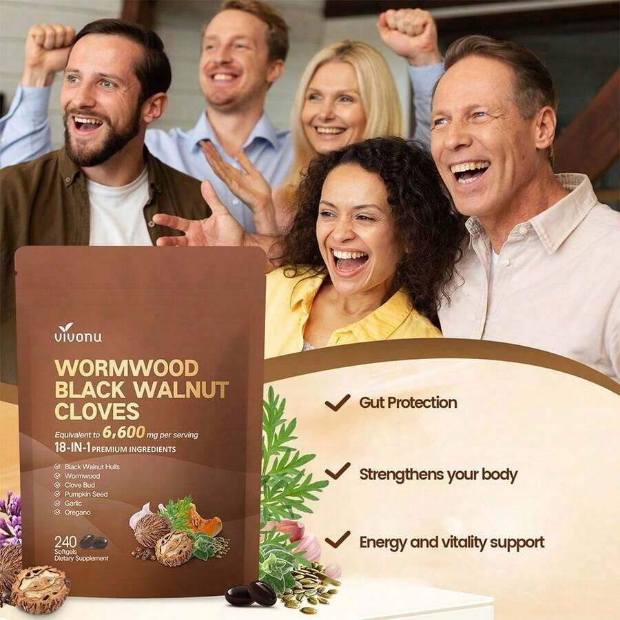 VivoNu Ai Cao Hei Walnut Lilac Capsules, 6600mg Clean, Healthy, And Human Intestinal Protective Supplement, 18 In 1 Herbal Mix, Contains 240 Soft Capsules Of Pumpkin Seeds, Garlic, Oriole, Berberine, Cinnamon, And More - 2 Bags