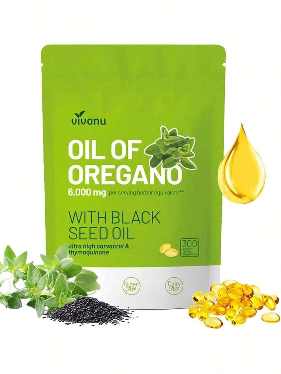 Oil Of Oregano Softgels With Black Seed Oil| Organic Formula With Carvacrol & Thymoquinone| Immune & Respiratory Support| Non-GMO|300 Capsules - 1PC