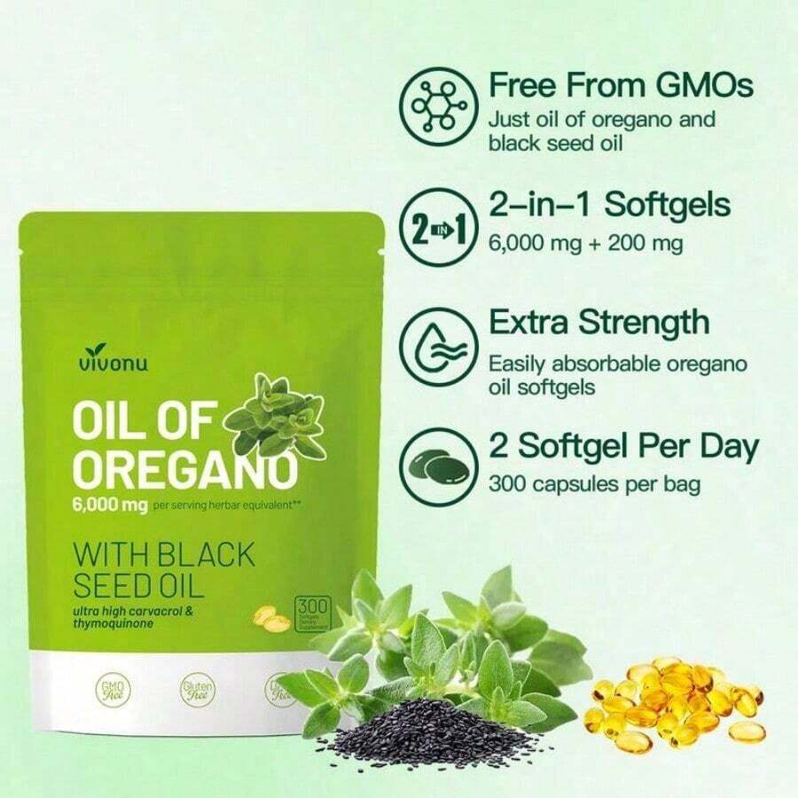 Oil Of Oregano Softgels With Black Seed Oil| Organic Formula With Carvacrol & Thymoquinone| Immune & Respiratory Support| Non-GMO|300 Capsules - Default Color