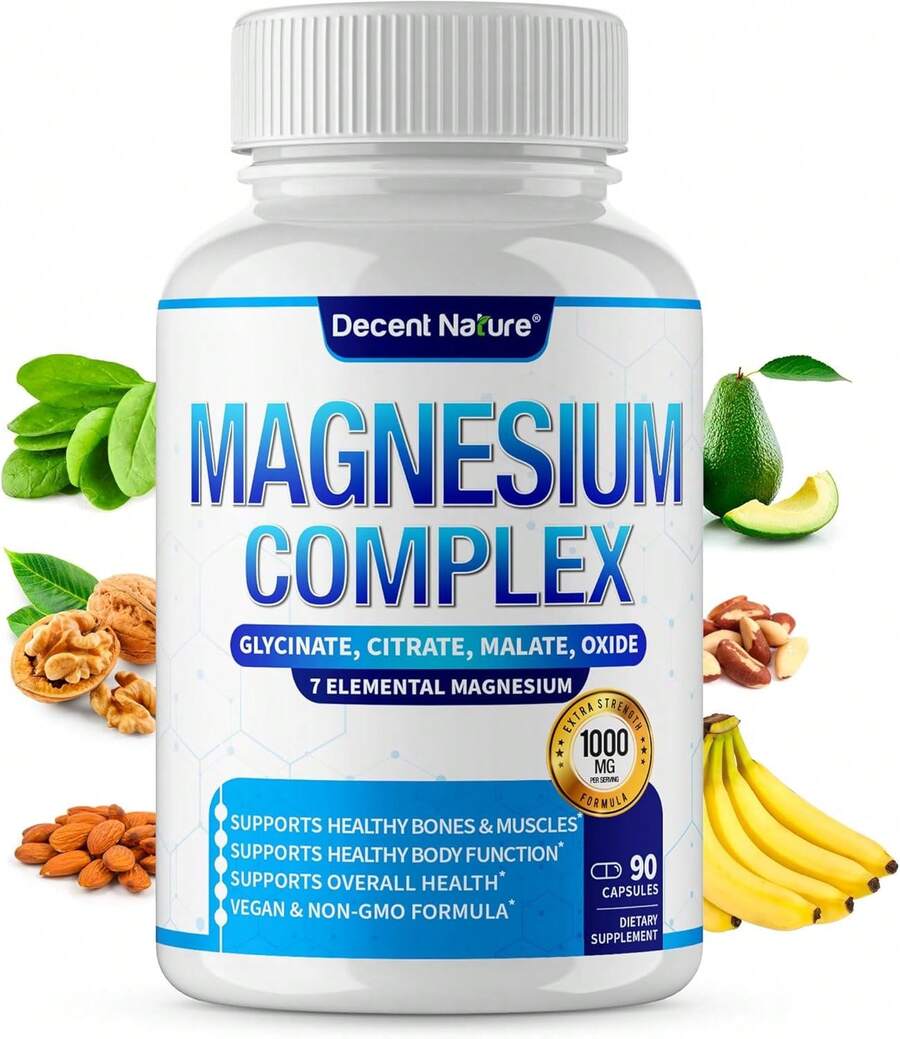 Magnesium Complex 7 Elemental Magnesium Supplement 1000mg – Magnesium Glycinate, Citrate, Malate, Taurate, Oxide, Aspartate, Orotate Non-GMO 90 Capsules - Default Color
