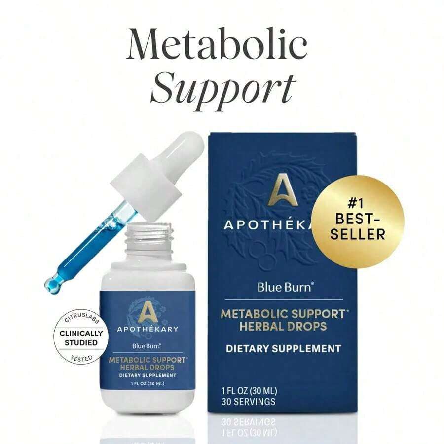 Apothékary Blue Burn - Metabolic Support Liquid Herbal Drops*|   Antioxidant Rich, Alcohol-Free, Clinically-Tested, Certified Gluten-Free,  Certified Vegan & Cruelty-Free, Third Party Tested, Plant-Based, Made In The USA - 30 Servings