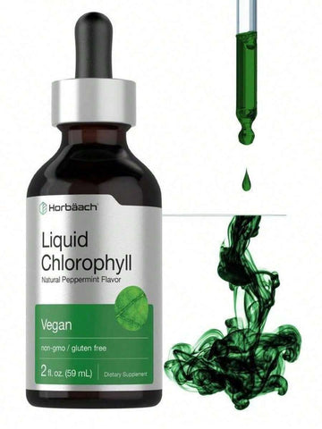 Horbäach Liquid Chlorophyll Drops|   2 Oz|   Vegan, Non-GMO, And Gluten Free Formula|   Natural Peppermint Flavor - Default Color