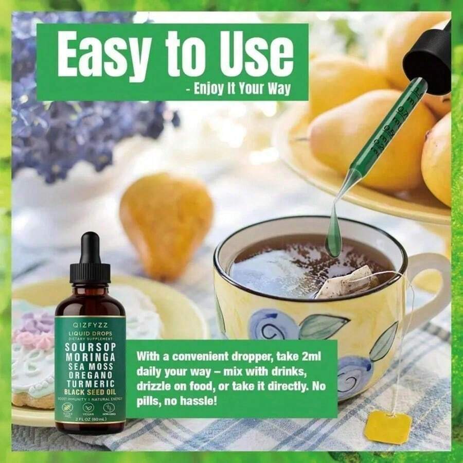 Soursop Bitters Natural Herbal Liquid Drops (10-In-1 Formula, 2 Fl. Oz) - Vegan & Non-GMO |     Infused With Nori, Moringa, Turmeric, Black Seed Oil, Oregano & Ashwagandha |     Supports Overall Wellness - Default Color
