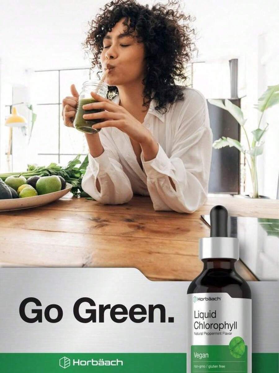 Horbäach Liquid Chlorophyll Drops|   2 Oz|   Vegan, Non-GMO, And Gluten Free Formula|   Natural Peppermint Flavor - 1