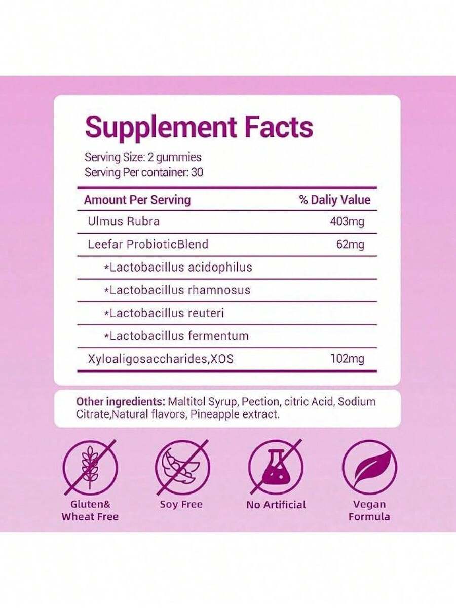 LEEFAR Women's Probiotic Gummies With Slippery Elm - Tropical Pineapple Flavor For PH Balance Digestive & Immune Health - 60 Gummies Per Pack - 2