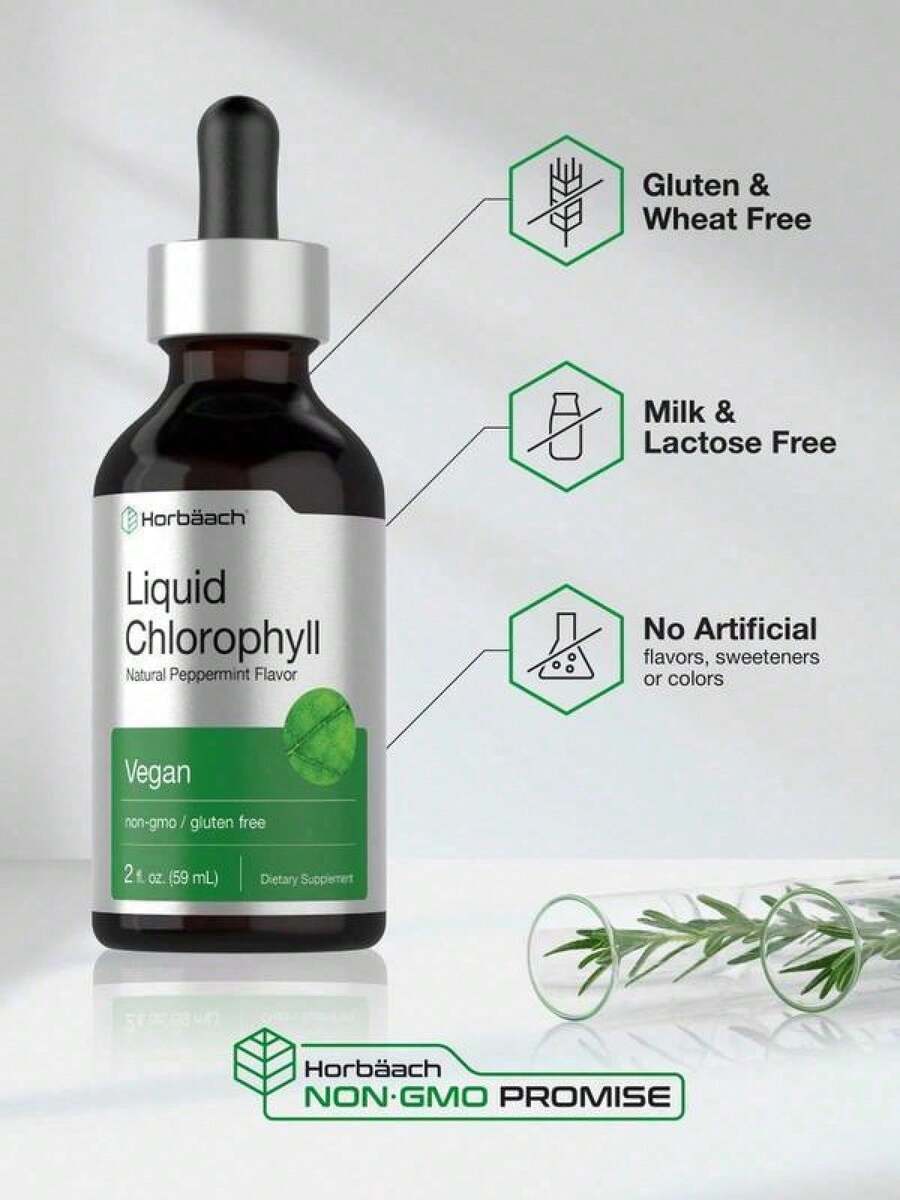 Horbäach Liquid Chlorophyll Drops|   2 Oz|   Vegan, Non-GMO, And Gluten Free Formula|   Natural Peppermint Flavor - 3