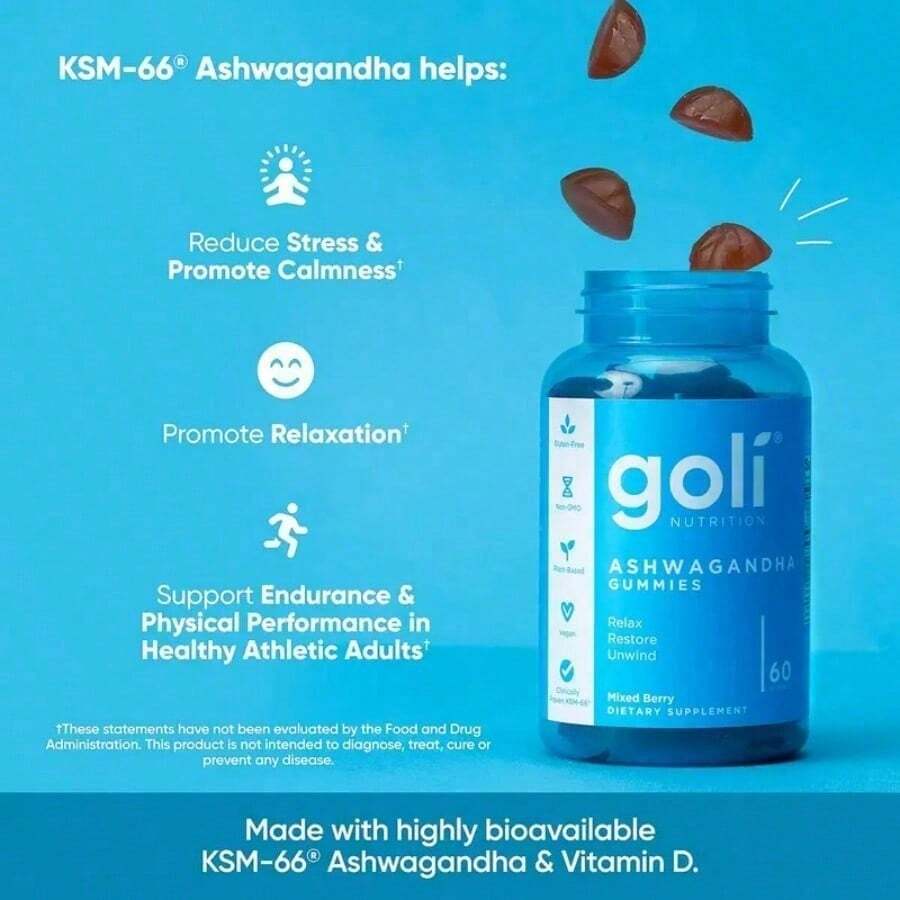 Goli 3 Bottle Best Seller Bundle: Ashwagandha KSM-66 Adaptogen + Apple Cider Vinegar Detox + Matcha Mind With Cognizin For Brain Health - Vitamins D2 & B12 Included - Three-piece Set