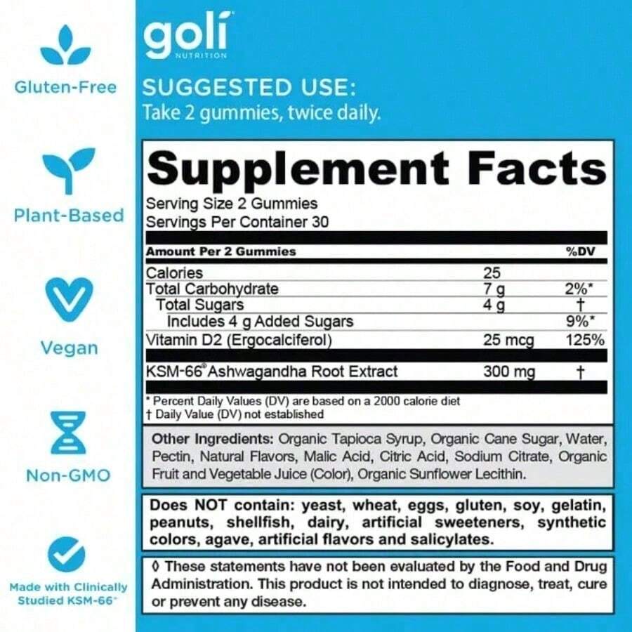 Goli 3 Bottle Best Seller Bundle: Ashwagandha KSM-66 Adaptogen + Apple Cider Vinegar Detox + Matcha Mind With Cognizin For Brain Health - Vitamins D2 & B12 Included - Default Color