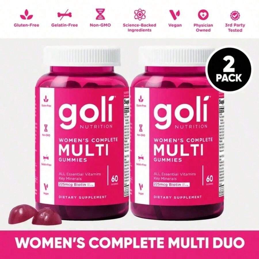Women's Complete Multi Gummies All 13 Essential Vitamins, All B Vitamins, Vitamin Zinc, Biotin And More. Healthy Hair, Skin & Nails, Eyes, Immune, Brain & Nervous System, Heart Health. Gluten-Free, Vegan, Non-GMO, And Gelatin-Free. - 2-pack