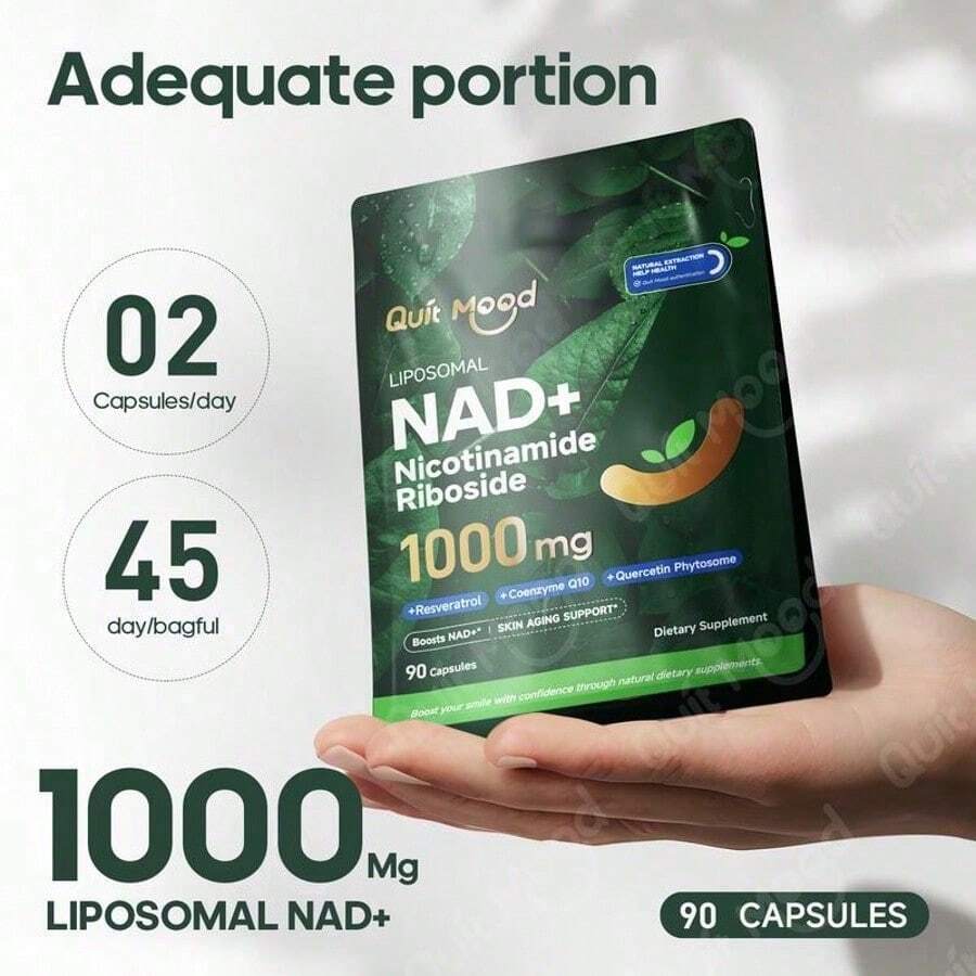 Quitmood NR1000Supplement -Liposomal Nicotinamide Riboside,Resveratrol,Quercetin By Quitmood- High PurityNAD Supplement For Skin Aging Support, Energyand Focus -80 Capsules Healthcare FitnessDietary Edible - Default Color