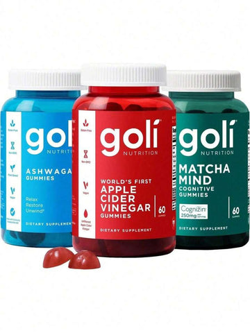 3 Bottles Of Goli Favorites Bundle: Ashwagandha KSM-66, Apple Cider Vinegar, Matcha Mind Supplements With Cognizin, Vitamins D2 And B12 - Default Color