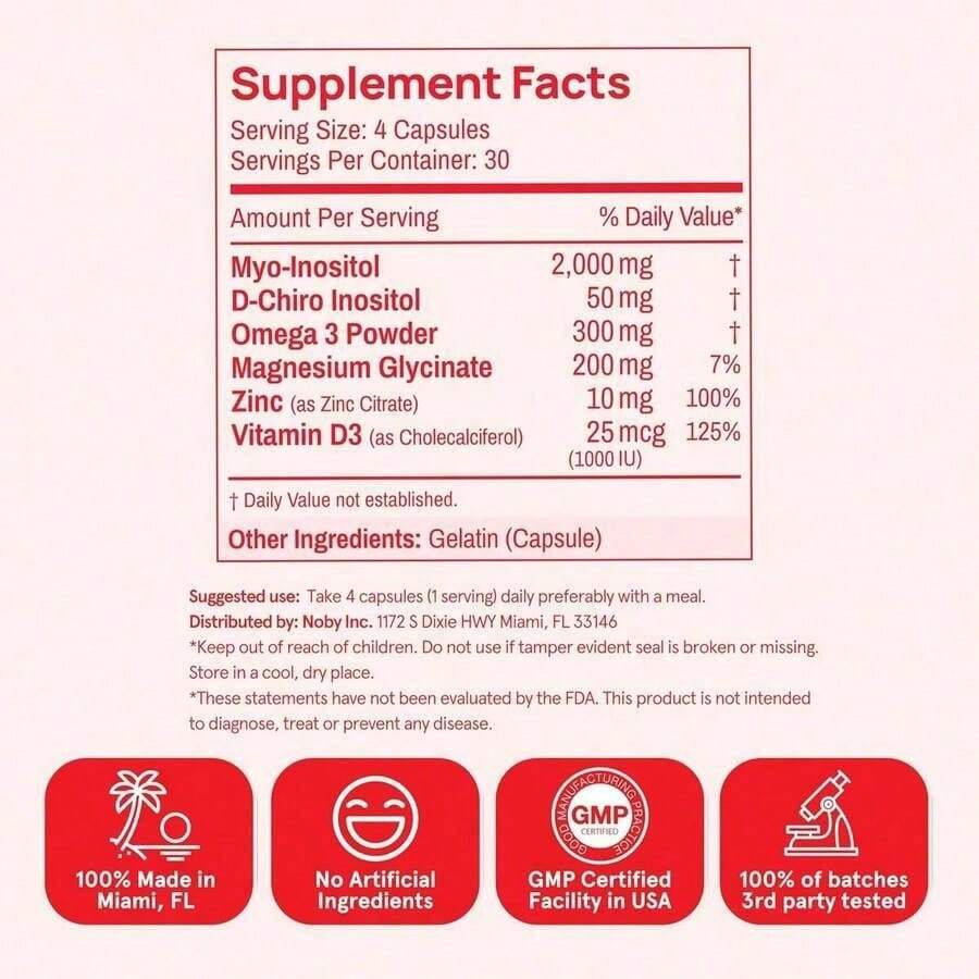 Inositol Powder Multivitamin, Pink Lemonade Flavor – 4g Myo & D-Chiro Inositol, DIM, Zinc, Magnesium Glycinate, Vitamin D3 – Supports Women's Health, Cycle, Energy[Free Shipping ] - 1 Item