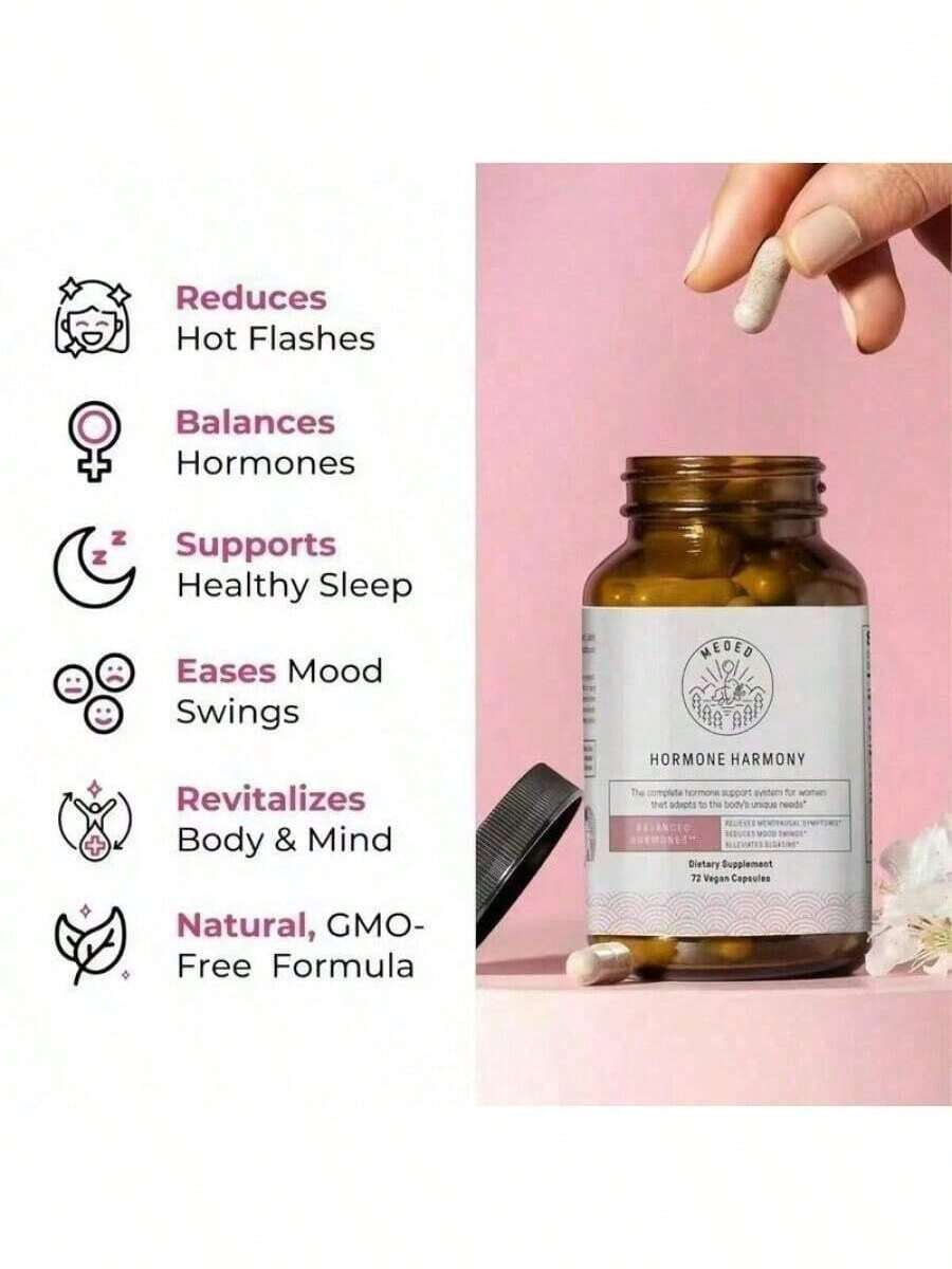 MEOED Hormone Harmony - Natural Blend For Mood & Comfort, Drug-Free Support For Menopause Symptoms, 72 Vegan Capsules Healthcare Fitness - 1PC