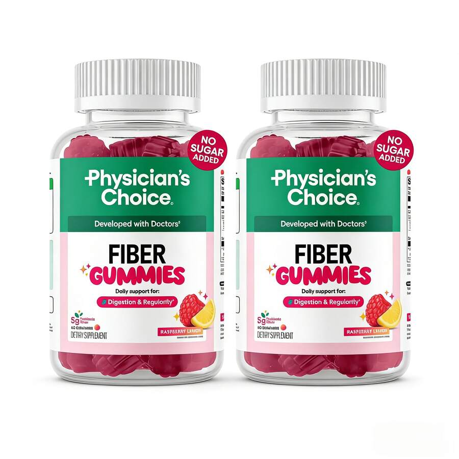 Fiber Gummies For Digestive Health & Regularity - Raspberry Lemon Flavor - No Sugar Added & Vegan - Daily Gummy For Adults - Default Color