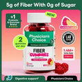 Fiber Gummies For Digestive Health & Regularity - Raspberry Lemon Flavor - No Sugar Added & Vegan - Daily Gummy For Adults - 2-pack