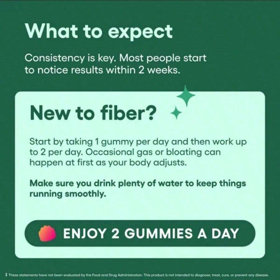 Fiber Gummies For Digestive Health & Regularity - Raspberry Lemon Flavor - No Sugar Added & Vegan - Daily Gummy For Adults - 2-pack