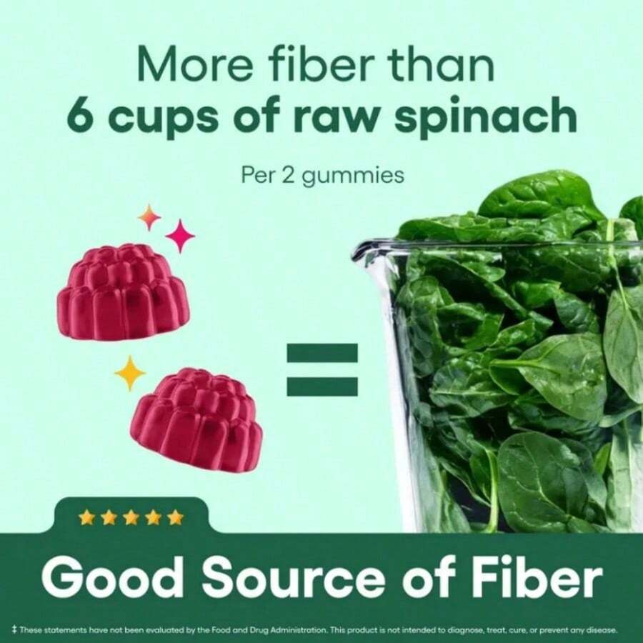 Fiber Gummies For Digestive Health & Regularity - Raspberry Lemon Flavor - No Sugar Added & Vegan - Daily Gummy For Adults - 3-pack