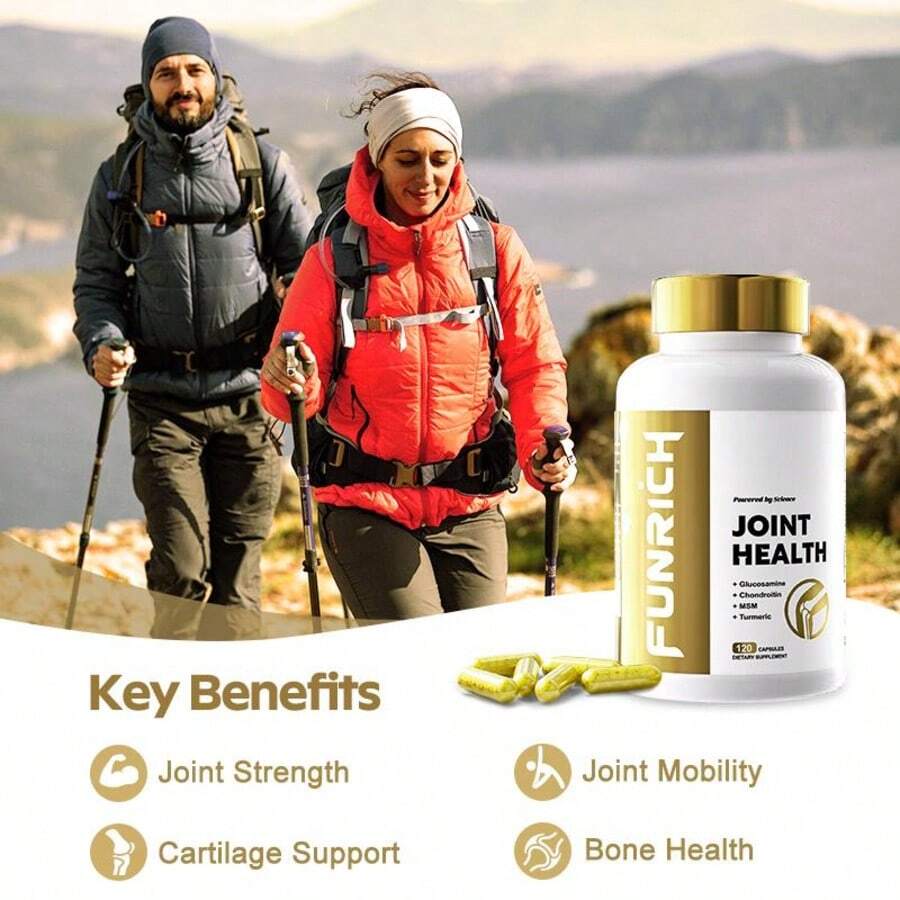 FUNRICH Joint Health Supplement For Women & Men With Glucosamine, Chondroitin, MSM & Turmeric - 120 Capsules﻿ - 3PCS