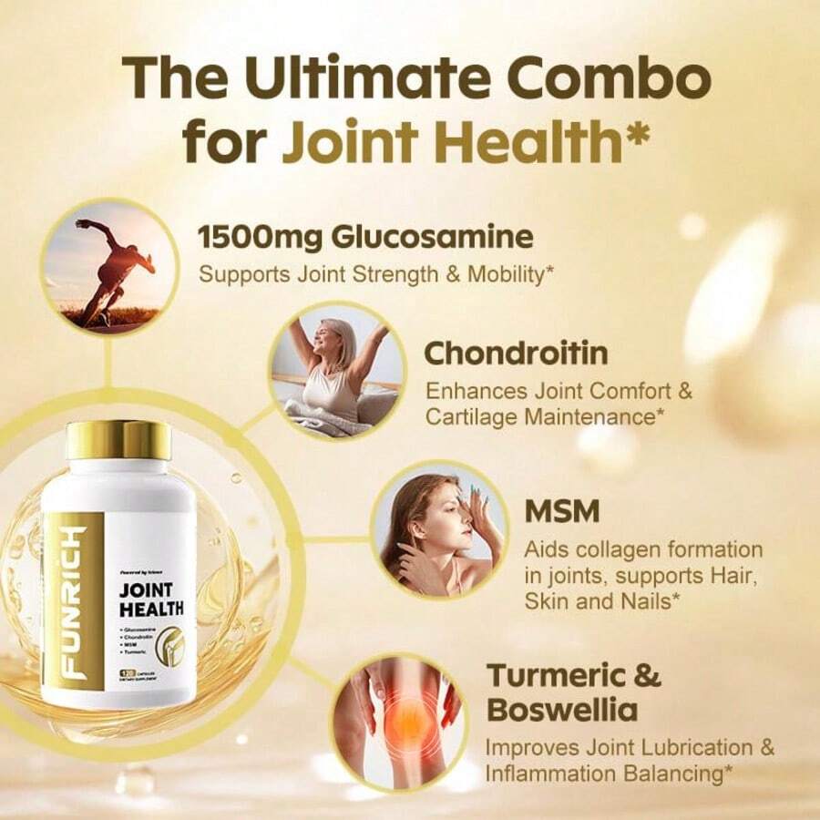 FUNRICH Joint Health Supplement For Women & Men With Glucosamine, Chondroitin, MSM & Turmeric - 120 Capsules﻿ - 3PCS