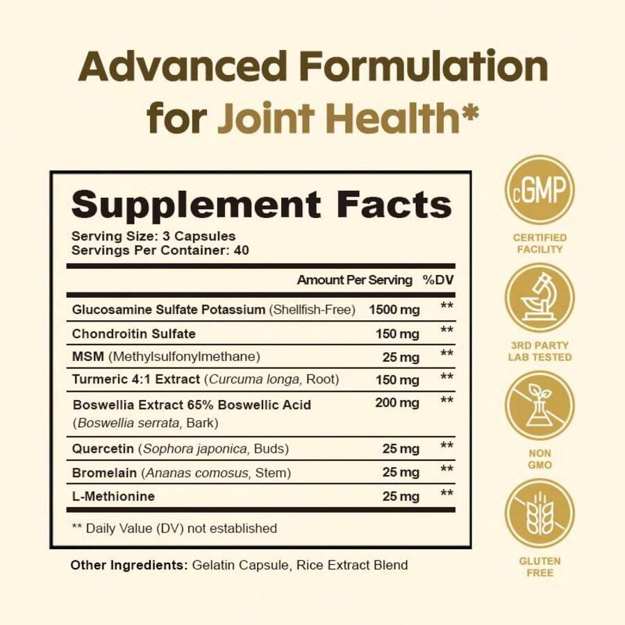FUNRICH Joint Health Supplement For Women & Men With Glucosamine, Chondroitin, MSM & Turmeric - 120 Capsules﻿ - 1PCS