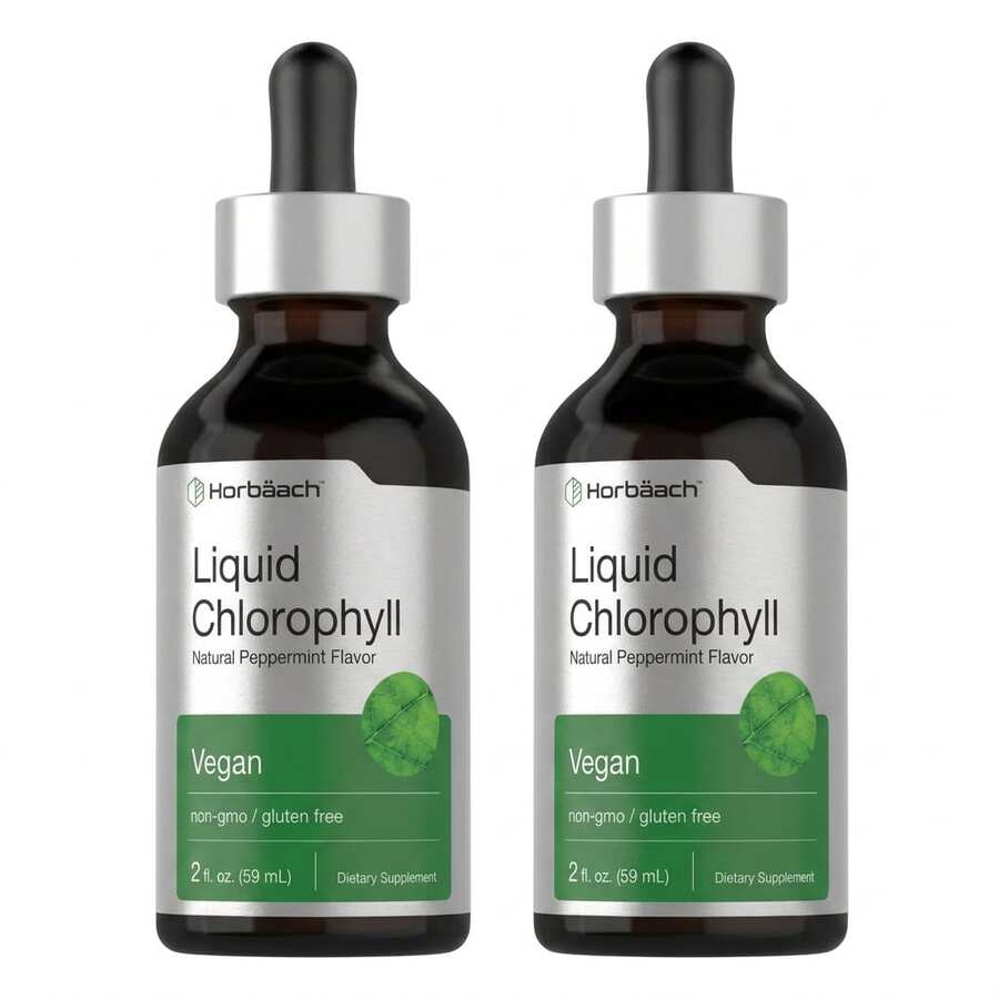 Horbäach Liquid Chlorophyll Drops|   2 Oz|   Vegan, Non-GMO, And Gluten Free Formula|   Natural Peppermint Flavor - Default Color