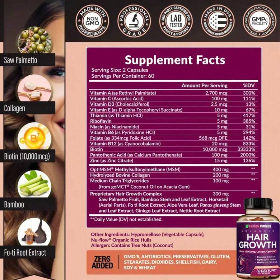 Hair Growth Vitamins For Women Biotin 10